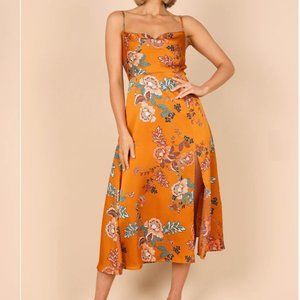 Petal & Pup Rust Orange Floral Cowl Neck Midi Dress with Slit